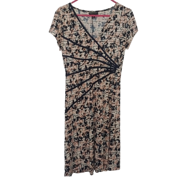 Connected Apparel Abstract Print Watercolor Short Sleeve Sheath Dress 8 Petite - Picture 1 of 14